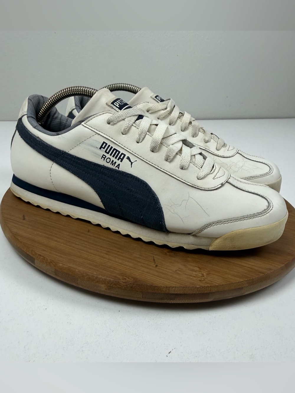 Puma Roma Men's White and Navy Retro Low-Top Sneakers